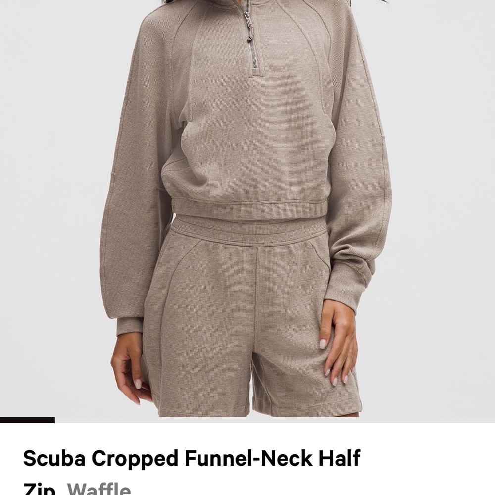 Tan Cropped Funnel-Neck Half Zip Set w/ Pants